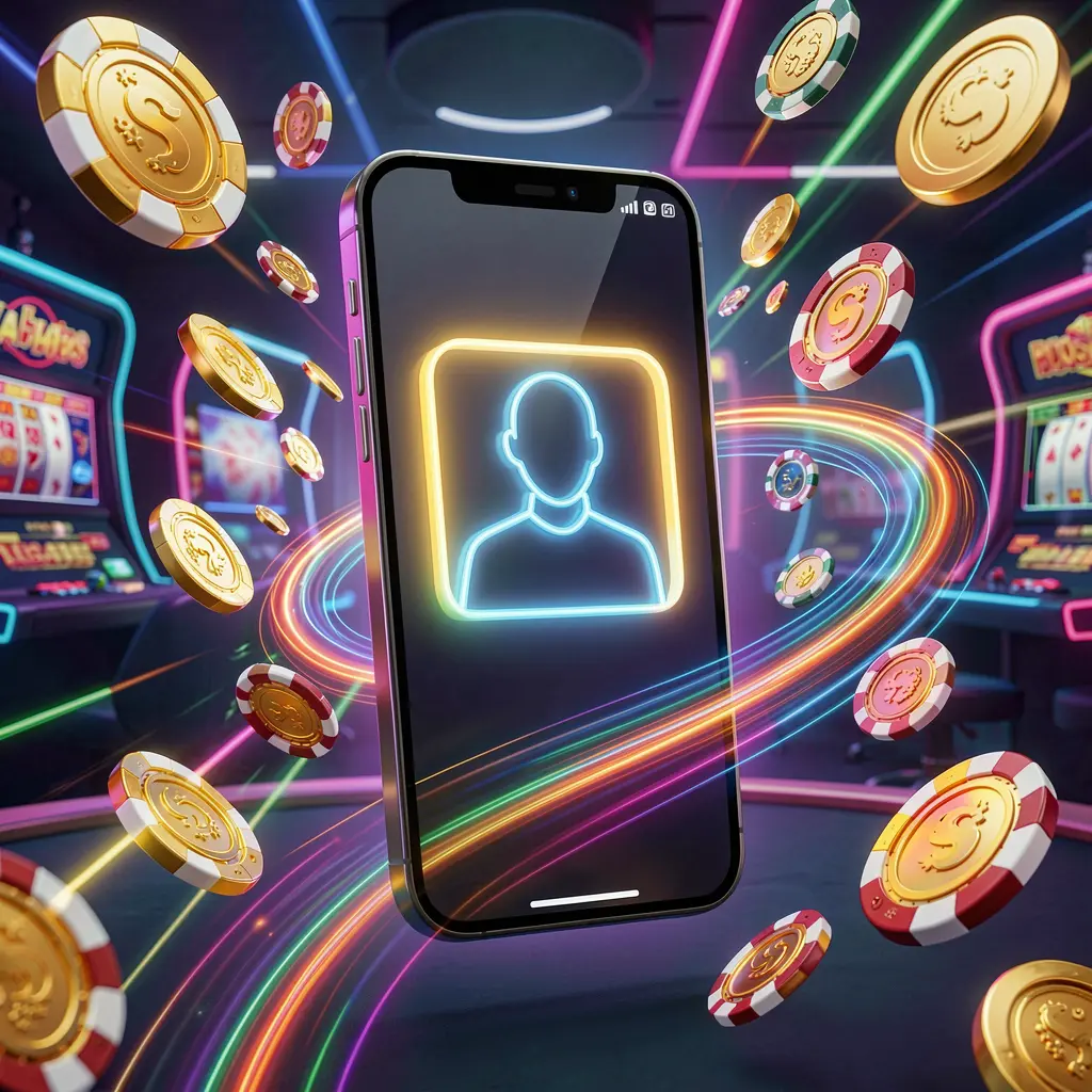 Banner masuk kasino cepat APK116 yang menampilkan ponsel pintar dengan ikon pengguna cerah, dikelilingi jejak cahaya kecepatan, koin emas, dan chip yang beterbangan dalam gaya kasino neon modern dengan render 3D berdetail tinggi